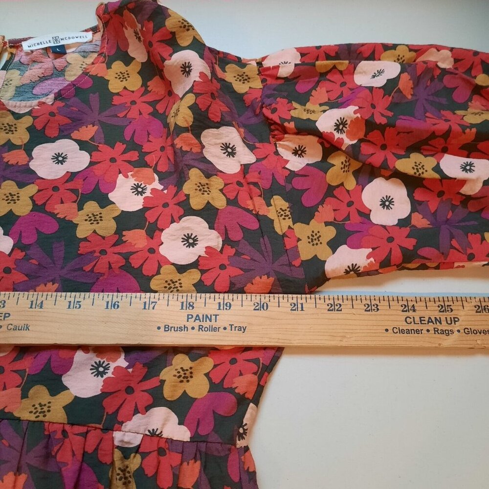 Michelle McDowell Dress Womens Large Floral Rayon Puff Sleeve Boho Lagenlook - Picture 9 of 12